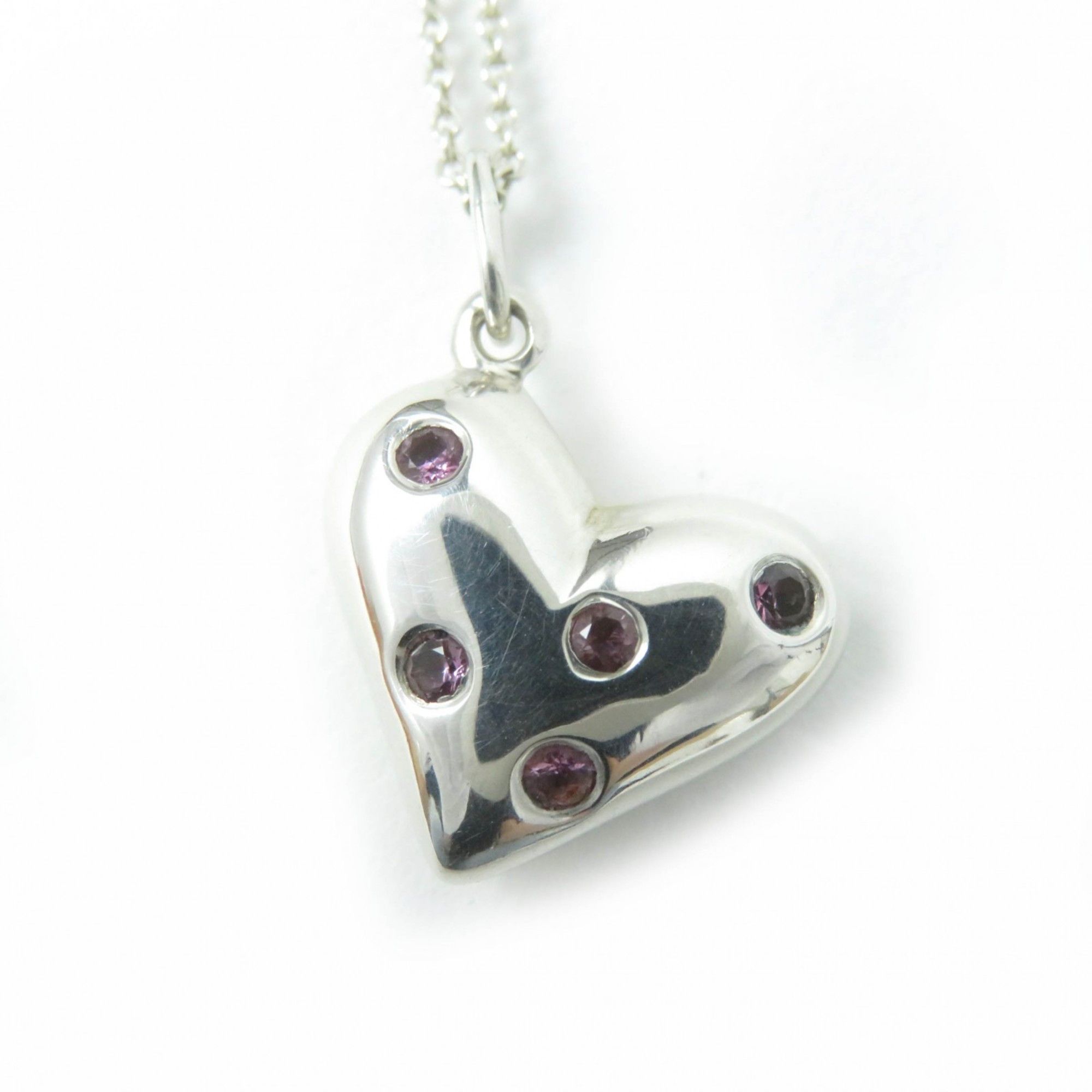 Tiffany & Co. TIFFANY & Co. Vintage Dots Heart Necklace, Rare, Old Tiffany, SV925, 5 Pink Sapphires, Silver, Pink, Weight 3.8g, Women's Size ONE SIZE - 1 Thumbnail