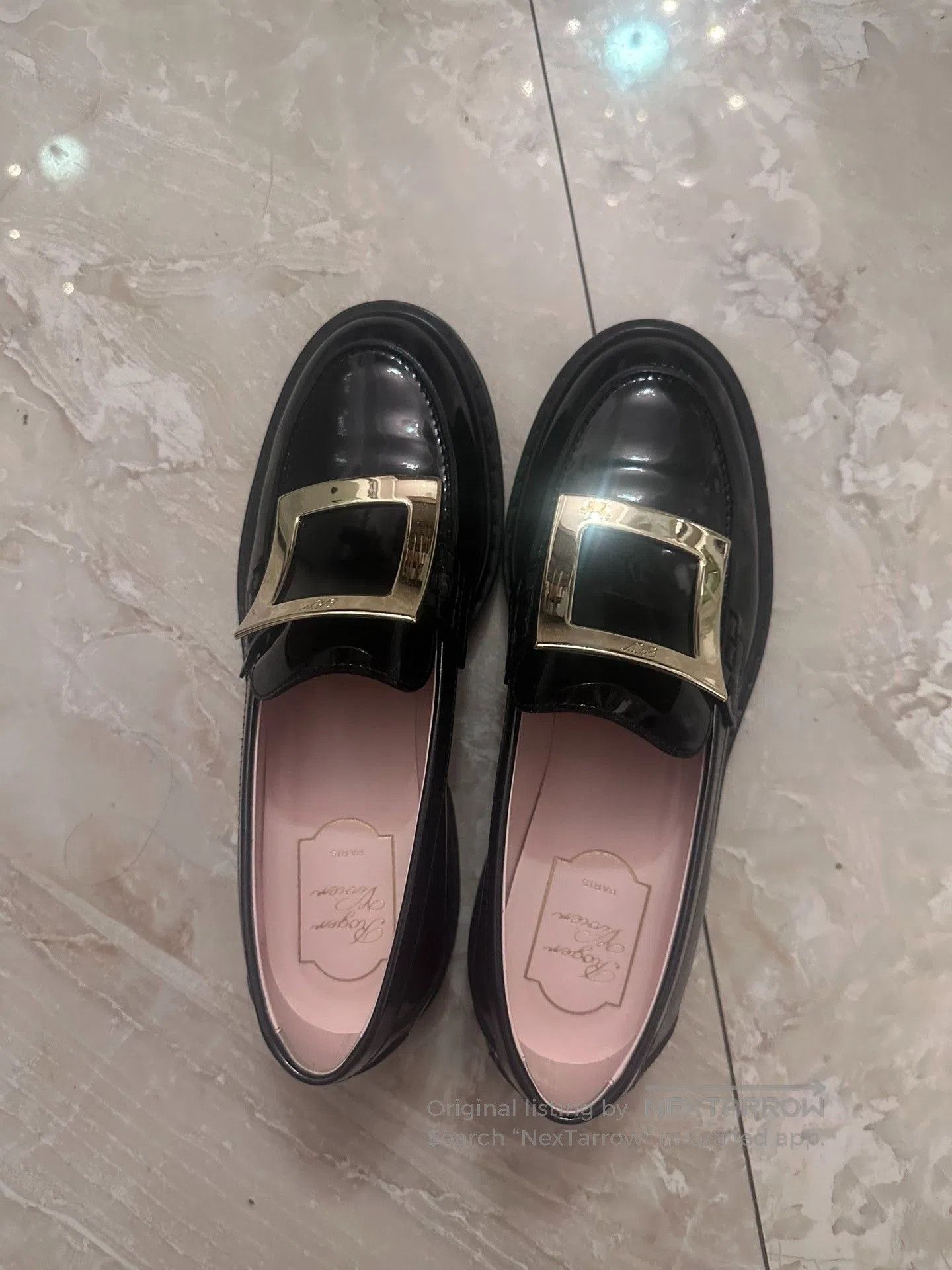 Roger Vivier Black Loafers with Gold Buckle. Size US 7.5 / IT 37.5 - 1 Thumbnail
