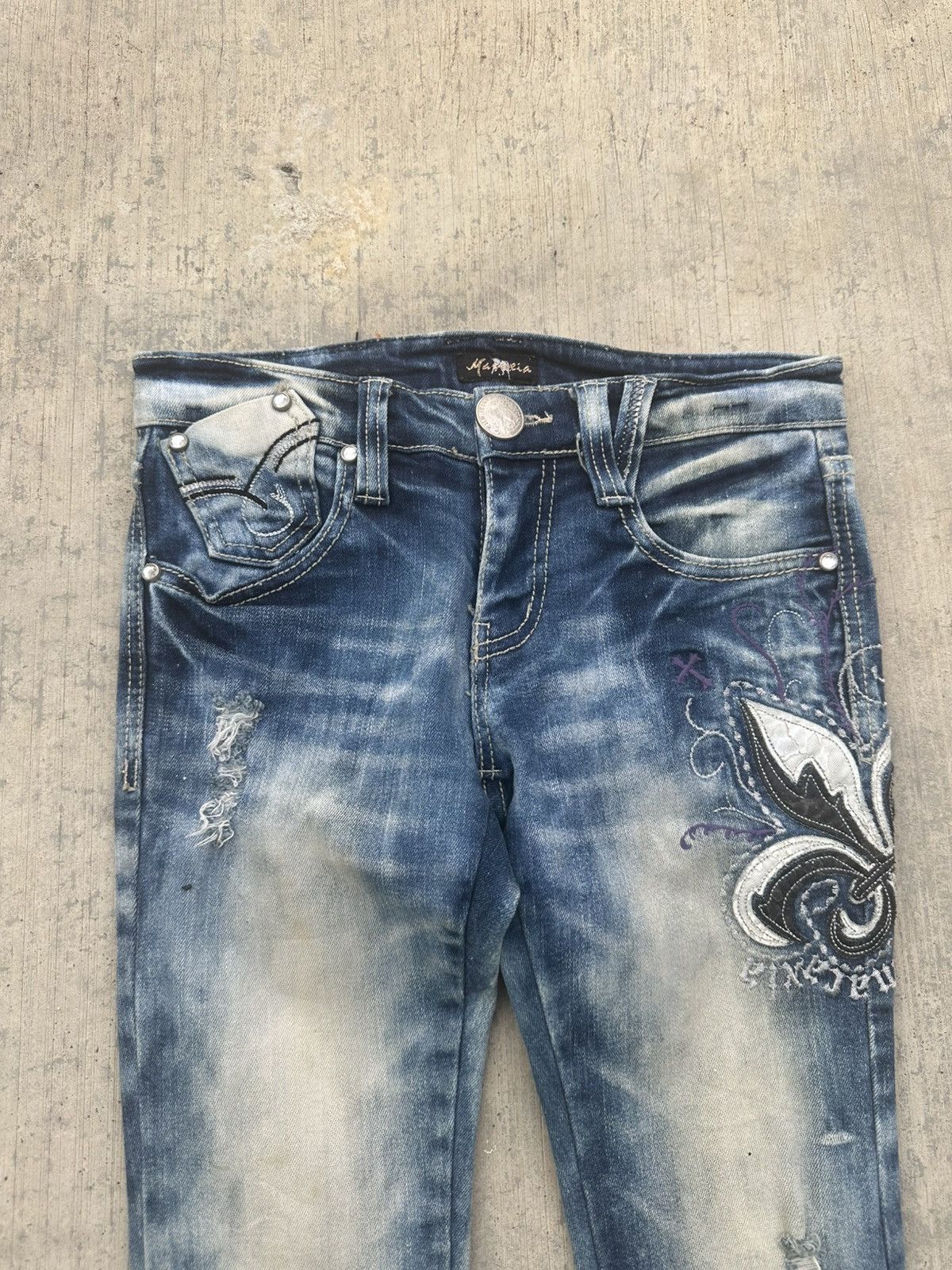 Japanese Brand 2000s Maraxia embroidery skinny wash jeans Size 26" / US 2 / IT 38 - 3 Thumbnail