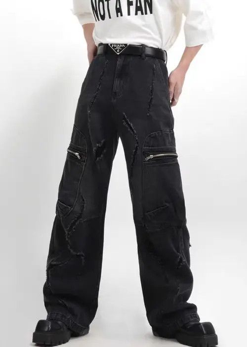 VIBE Retro raw edge washed distressed wide leg jeans Size US 34 / EU 50 - 6 Thumbnail