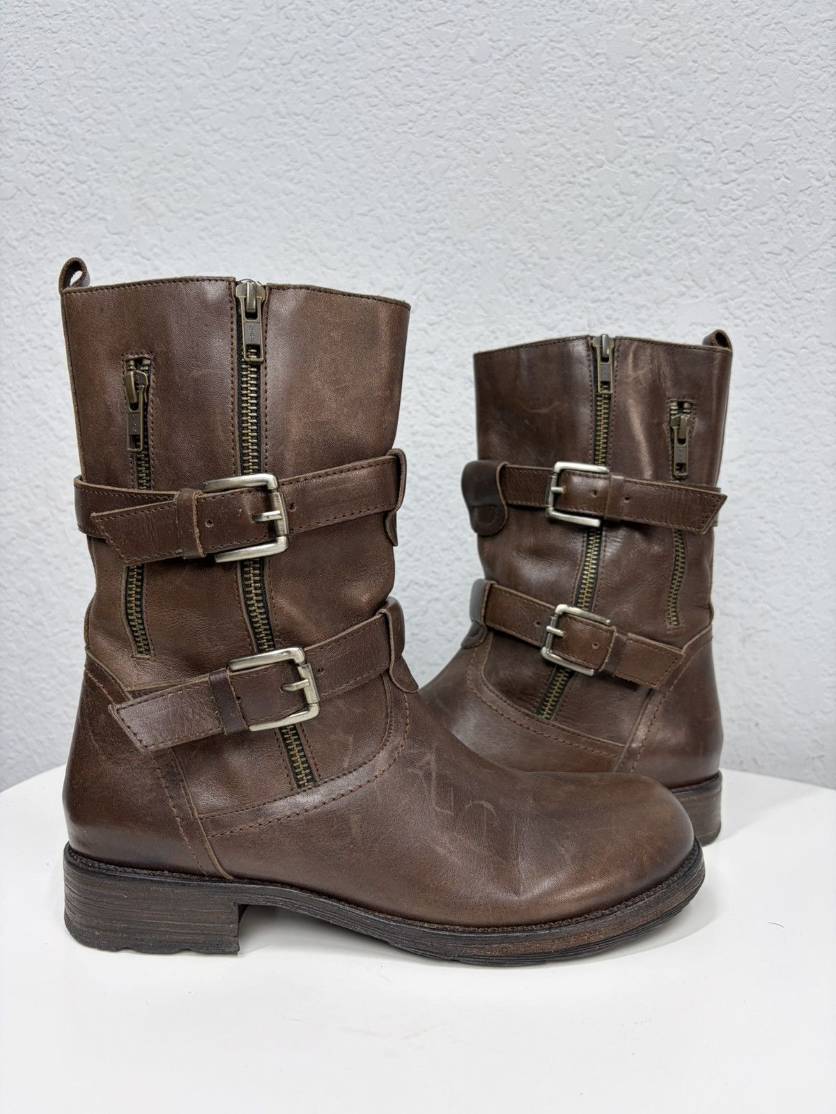 Hedi Slimane AS 98 Vibe Artisan Brown Leather Side Zip Ankle Biker Boots Size US 7.5 / EU 40-41 - 6 Thumbnail