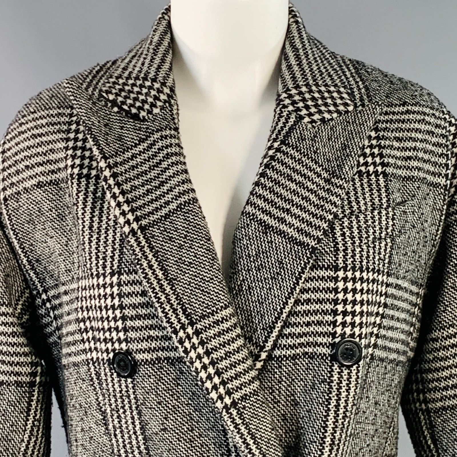 Michael Kors Size S Black White Wool Blend Plaid Double Breasted Coat Size S / US 4 / IT 40 - 2 Thumbnail