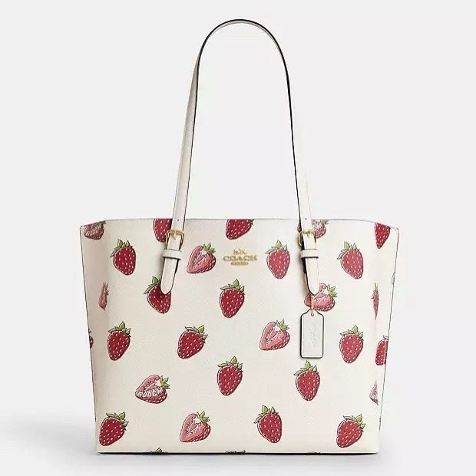 Coach NWT Coach Mollie Tote Bag With Strawberry CAQ65 Gold/Chalk Size ONE SIZE - 7 Thumbnail