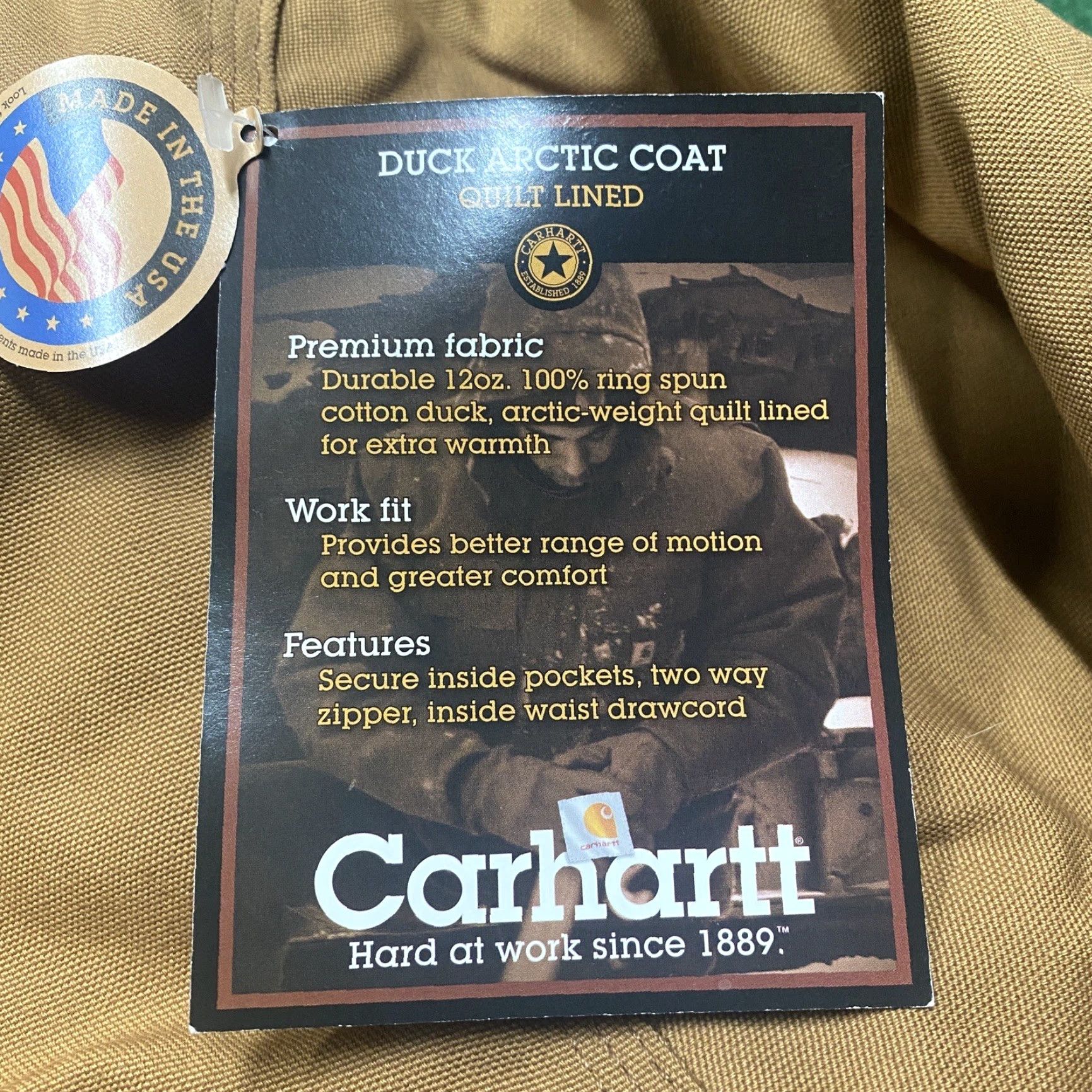 Carhartt VINTAGE Carhartt Jacket Mens 54 Tan Work USA MADE Quilted 3-in-1 Coat Coat Jacket Brown Cotton Lined Polyester Canvas Short Zip 90s Retro Mens Size US L / EU 52-54 / 3 - 4 Thumbnail