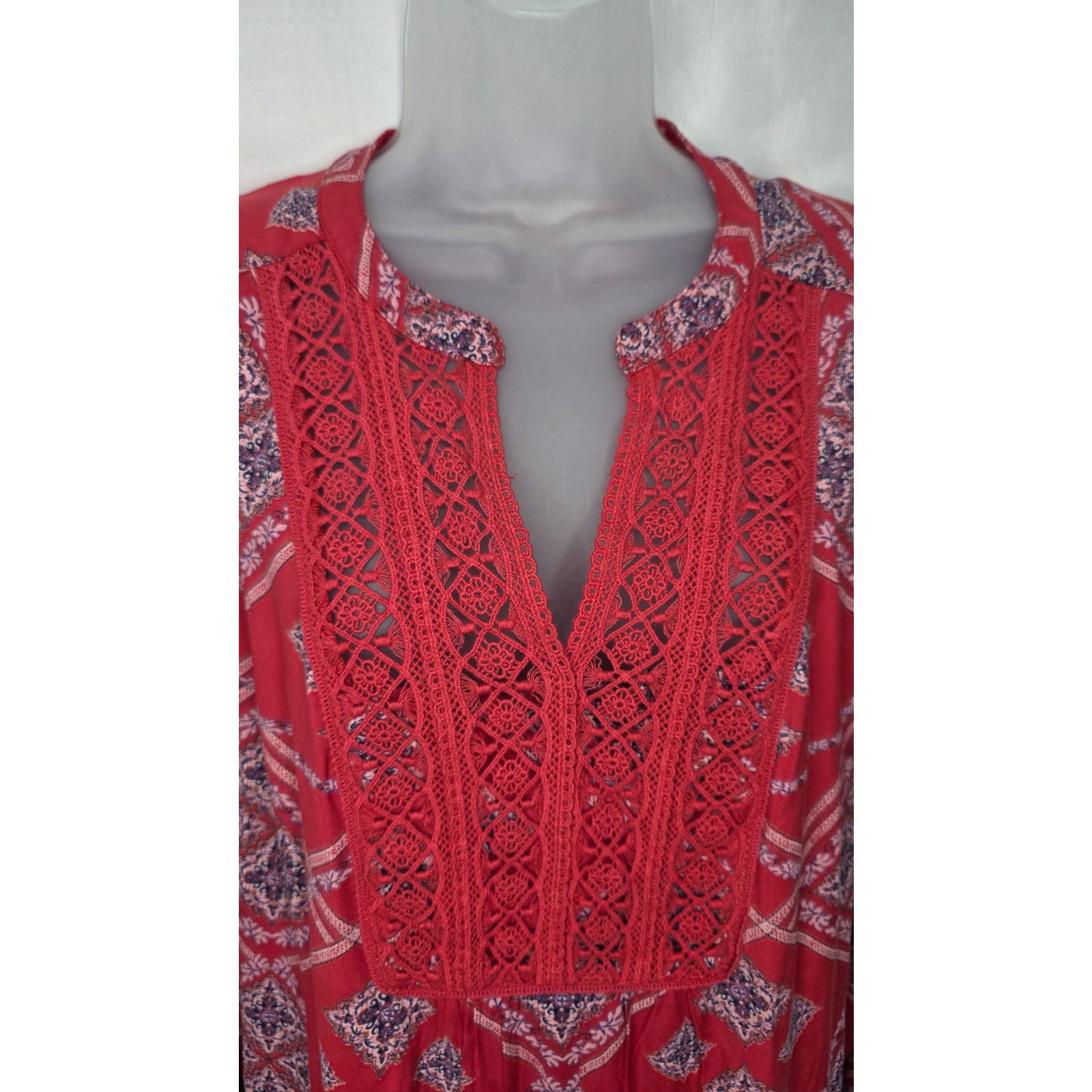Other Vintage America Boho Peasant Blouse Red Embroidered Lace Size XL / US 12-14 / IT 48-50 - 8 Thumbnail