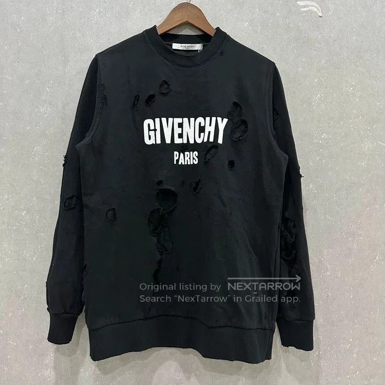 Givenchy Black Distressed Round Neck Sweatshirt .