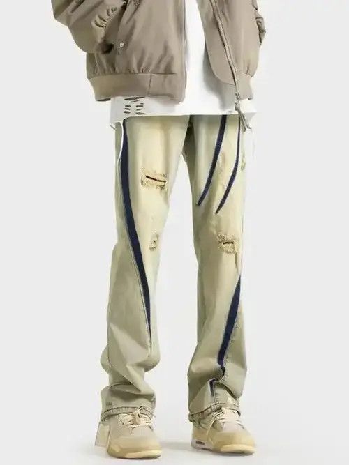 Designer Yellow mud color distressed jeans Size US 32 / EU 48 - 1 Thumbnail