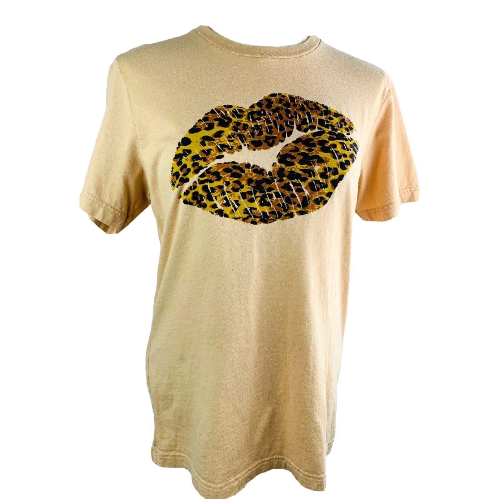 Vintage Bella + Canvas Women's Tshirt Medium Beige Animal Lip Graphic Short Sleeve Size M / US 6-8 / IT 42-44 - 2 Thumbnail