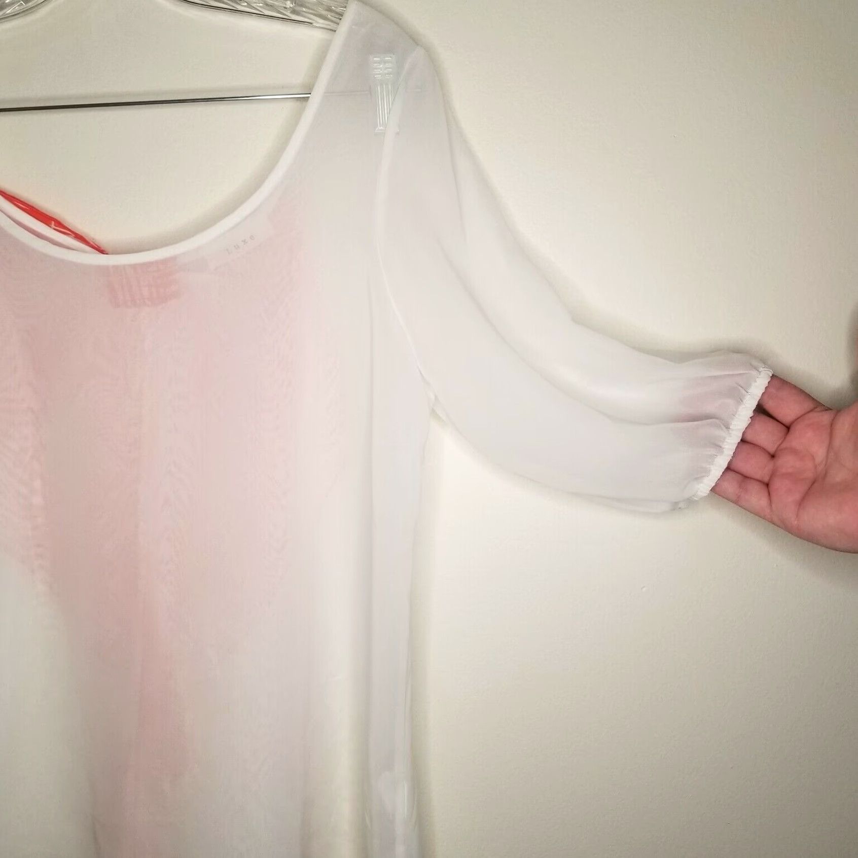 Vintage Luxe Women's White Sheer Short Sleeve Blouse M Size M / US 6-8 / IT 42-44 - 2 Thumbnail