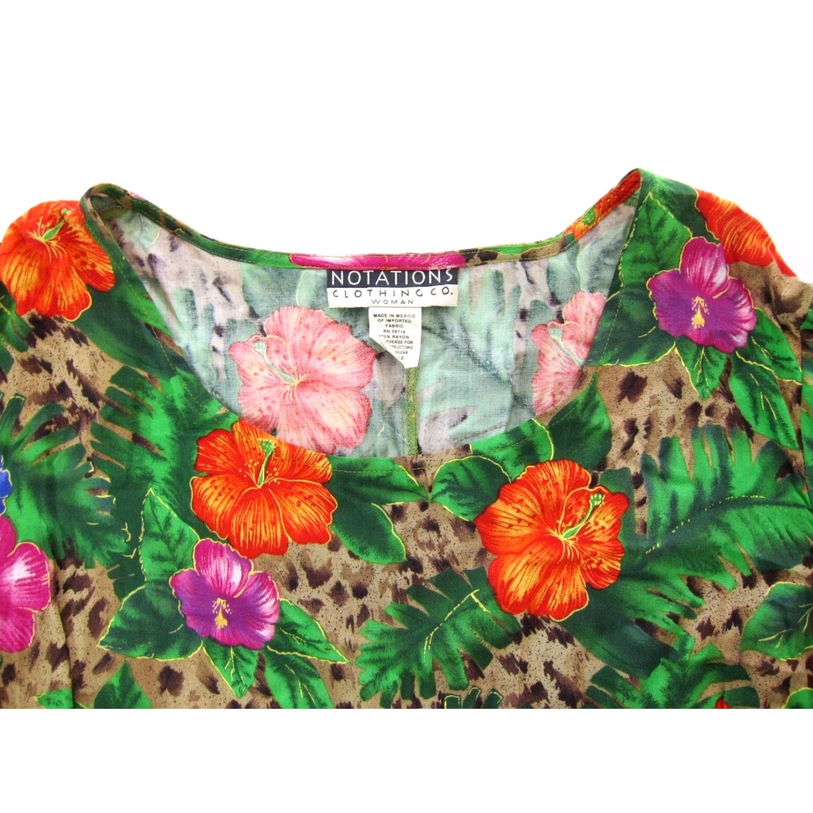Vintage VTG Notations Clothing Co. Green Floral Rayon Short Sleeve Sun Dress 1X Size 40" / US 18 - 5 Thumbnail