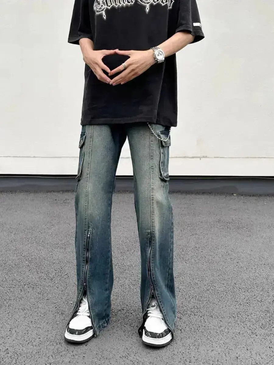 Japanese Brand Retro straight washed zippered split jeans Size US 30 / EU 46 - 3 Thumbnail
