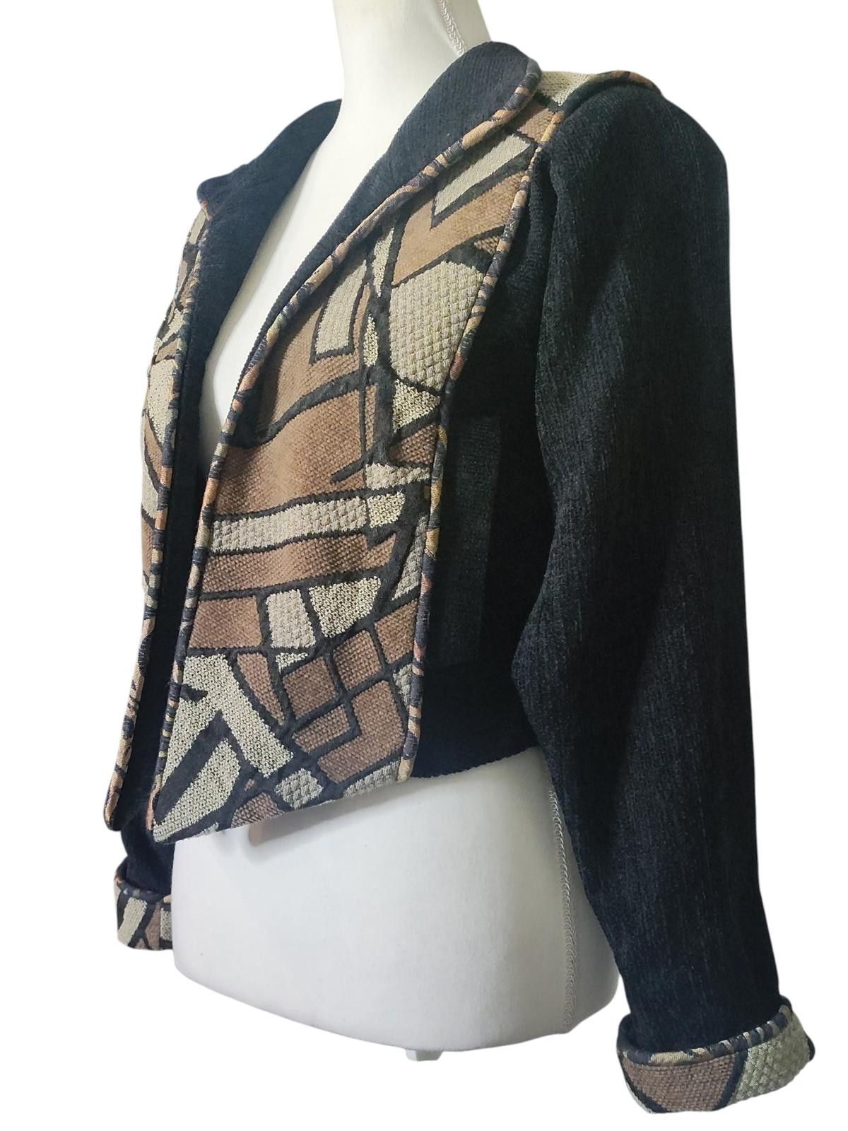 Threadless Vintage Treadle Womens Black & Brown Patterned Zip-Up Jacket Size M / US 6-8 / IT 42-44 - 5 Thumbnail