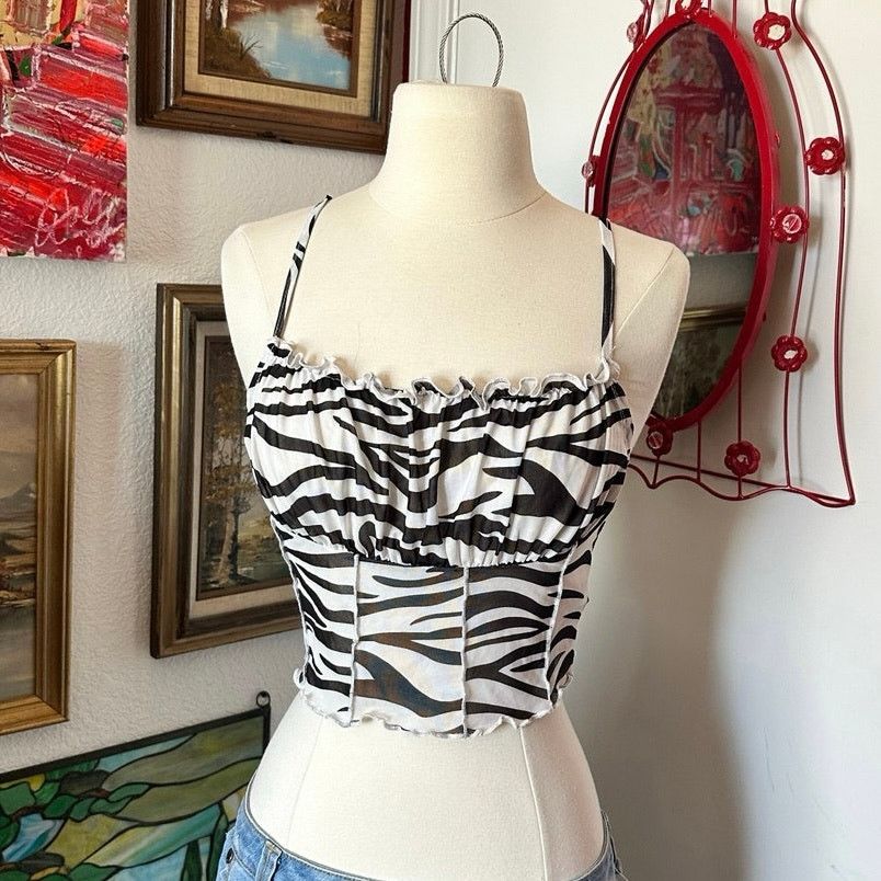 Other shein black and white zebra print mesh tank top Size S / US 4 / IT 40 - 1 Thumbnail