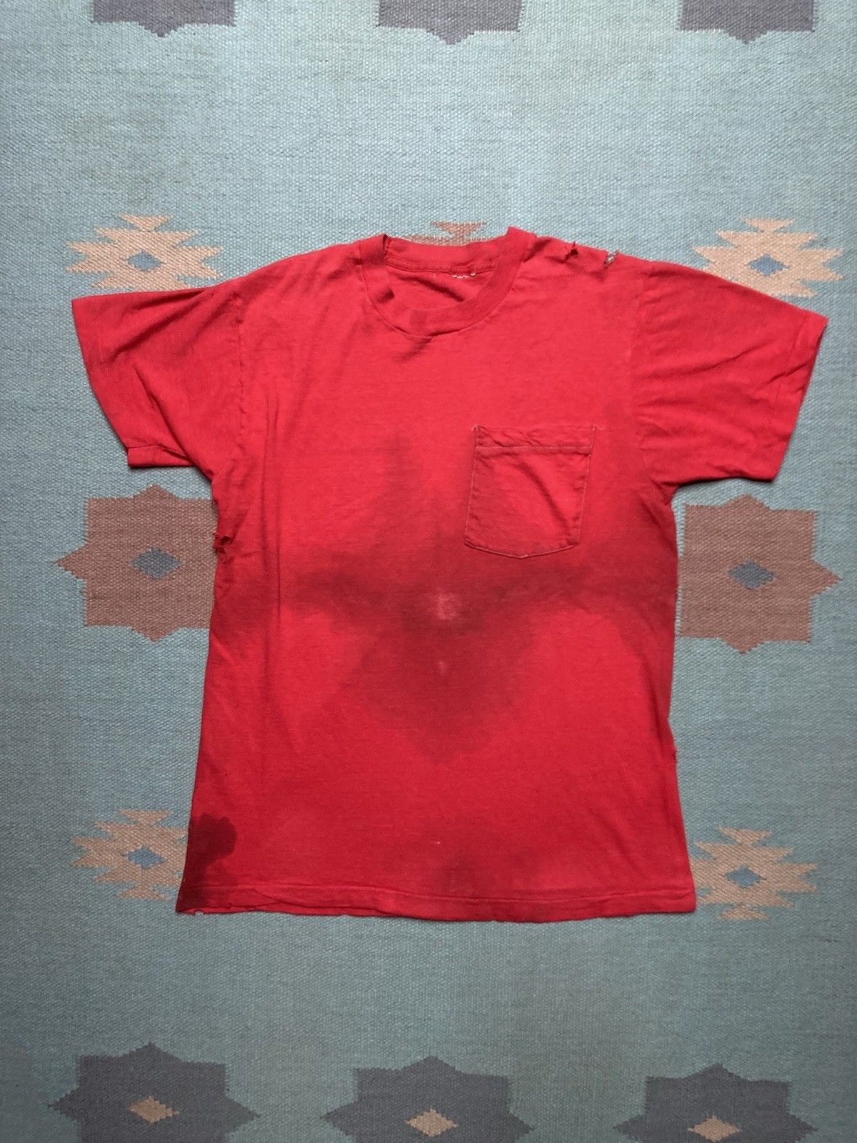 Vintage 80s pocket t shirt blank distressed thrashed grunge medium Size US M / EU 48-50 / 2 - 1 Thumbnail