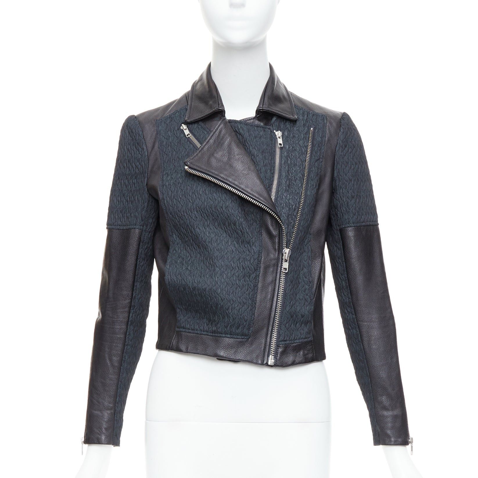 Helmut Lang HELMUT LANG black pebbled leather textured fabric zip crop biker P Size XS / US 0-2 / IT 36-38 - 1 Thumbnail