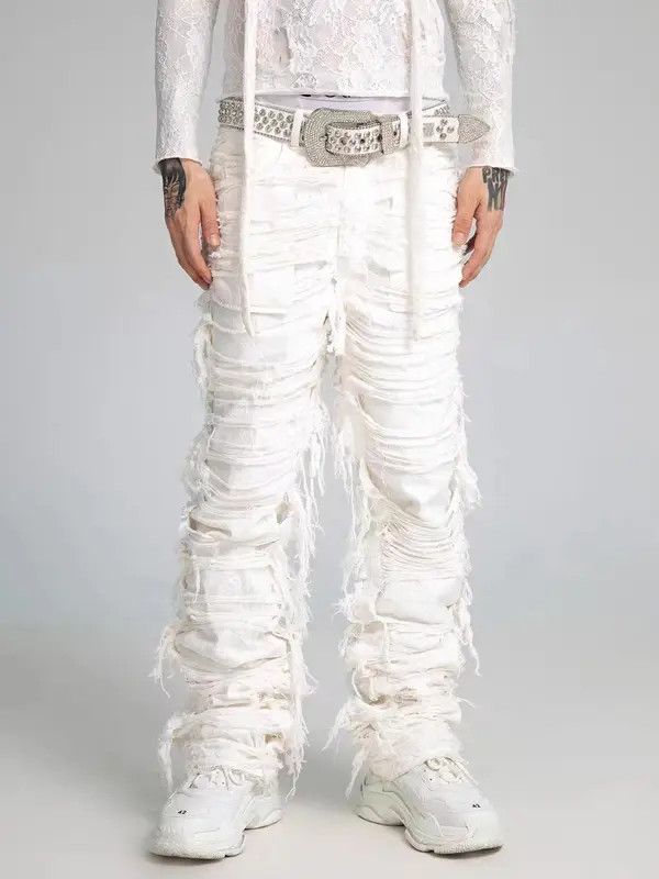 VIBE Trendy lace multi-layer ruined heavy industry white jeans Size US 30 / EU 46 - 1 Thumbnail