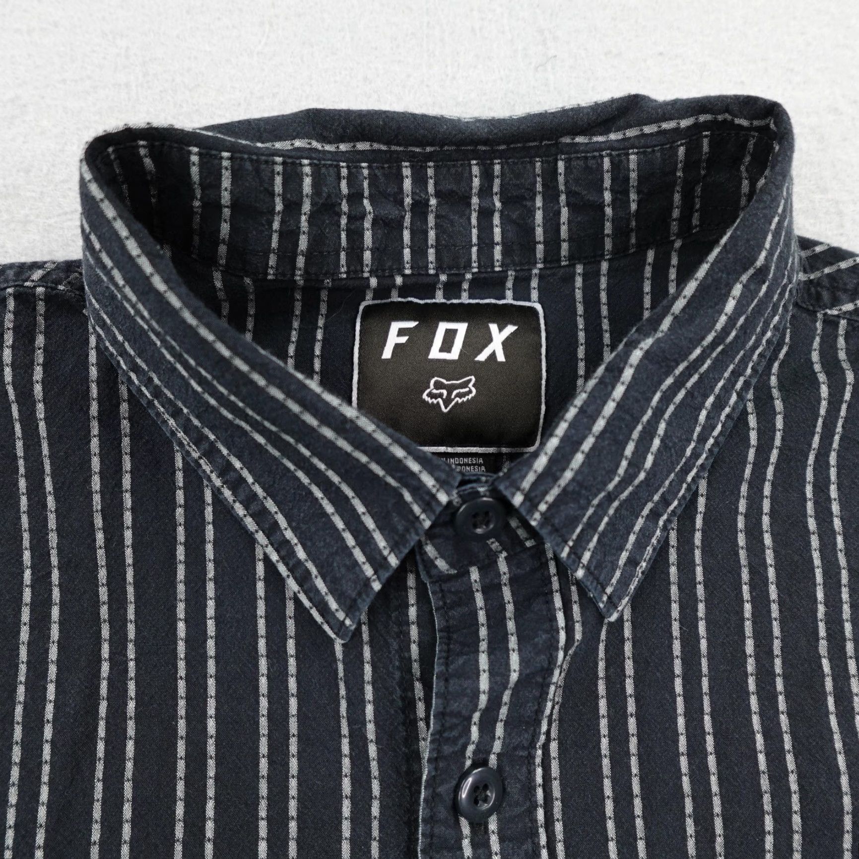 Fox Racing Fox Racing Shirt Mens Medium Black Gray Striped Textured Button Up BMX Skater Size US M / EU 48-50 / 2 - 2 Thumbnail