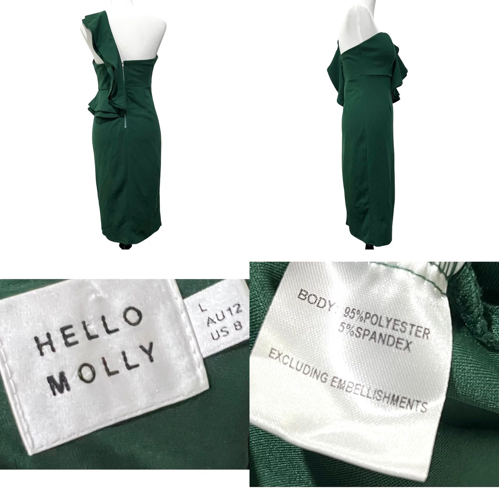 Vintage Hello Molly Caruso One-Shoulder Ruffle Midi Dress Green Size Womens Sz 8 Size M / US 6-8 / IT 42-44 - 8 Thumbnail