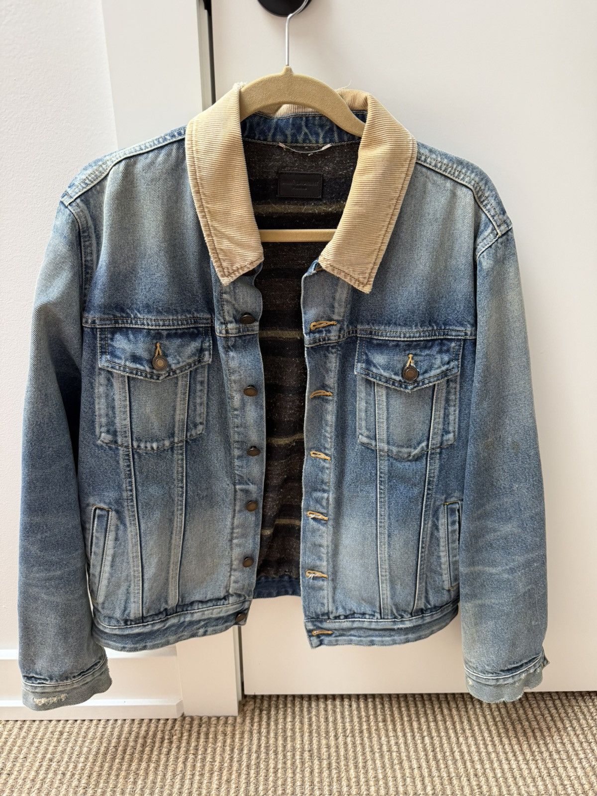 Saint Laurent Paris Saint Laurent Corduroy collar denim jacket Size US XL / EU 56 / 4 - 1 Thumbnail
