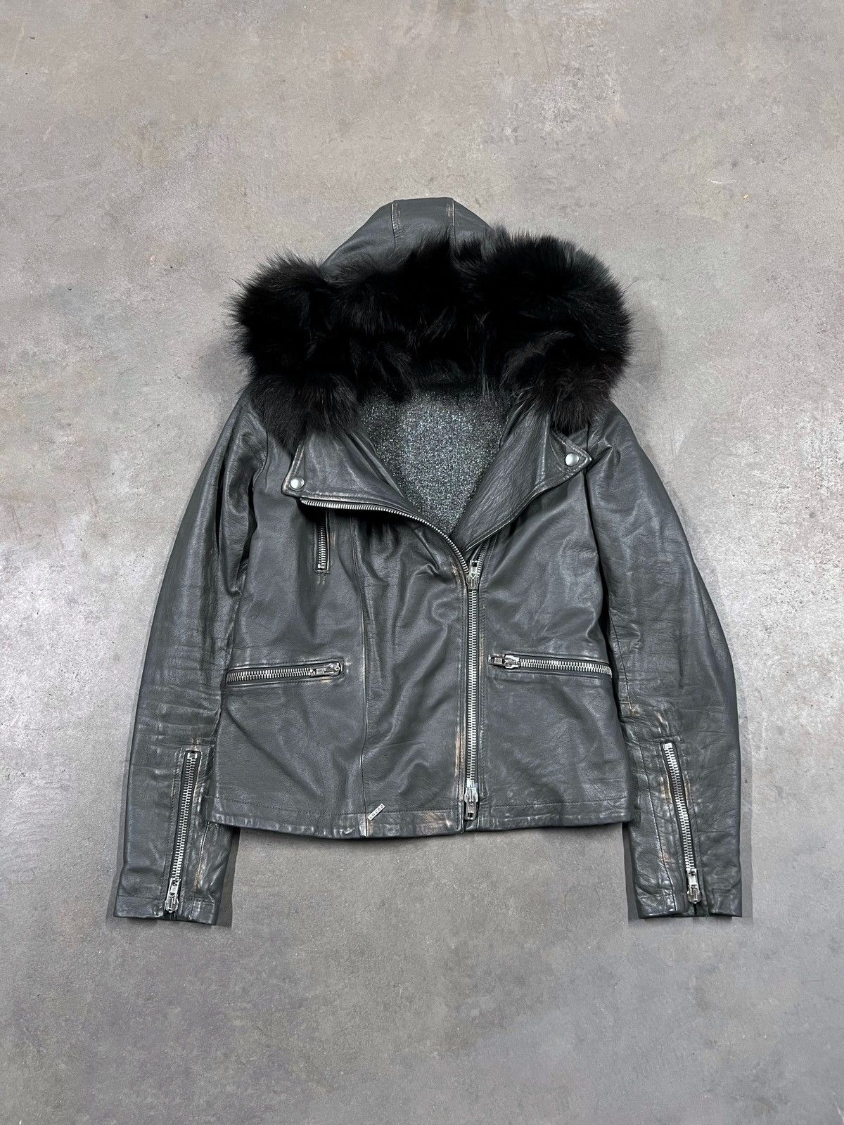 If Six Was Nine Real Leather Black Faux Fur Hood Asymmetrical Zip Jacket Size US S / EU 44-46 / 1 - 4 Thumbnail