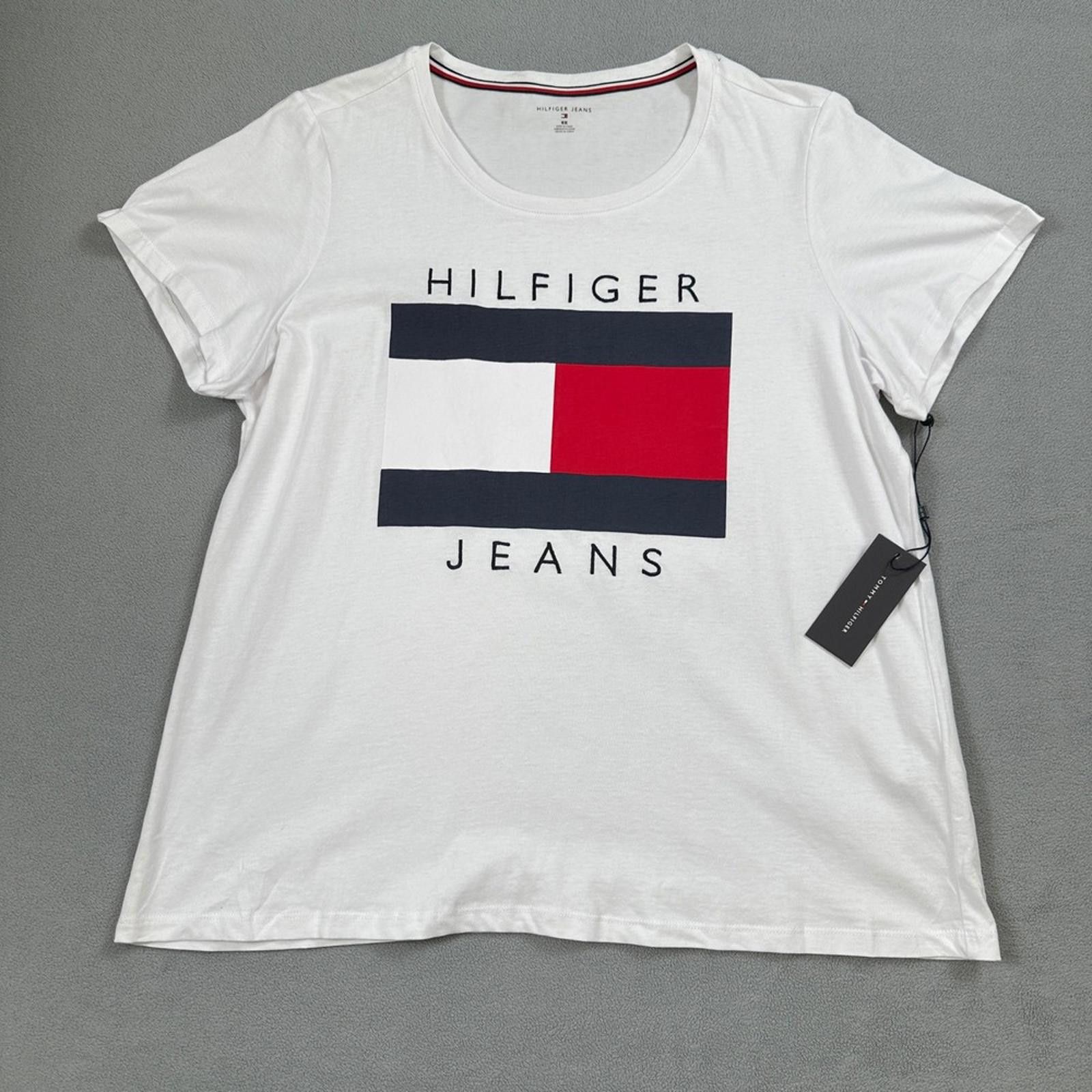 Tommy Hilfiger NWT Tommy Hilfiger Jeans Shirt 0X Womens White Graphic Tee Size L / US 10 / IT 46 - 1 Thumbnail