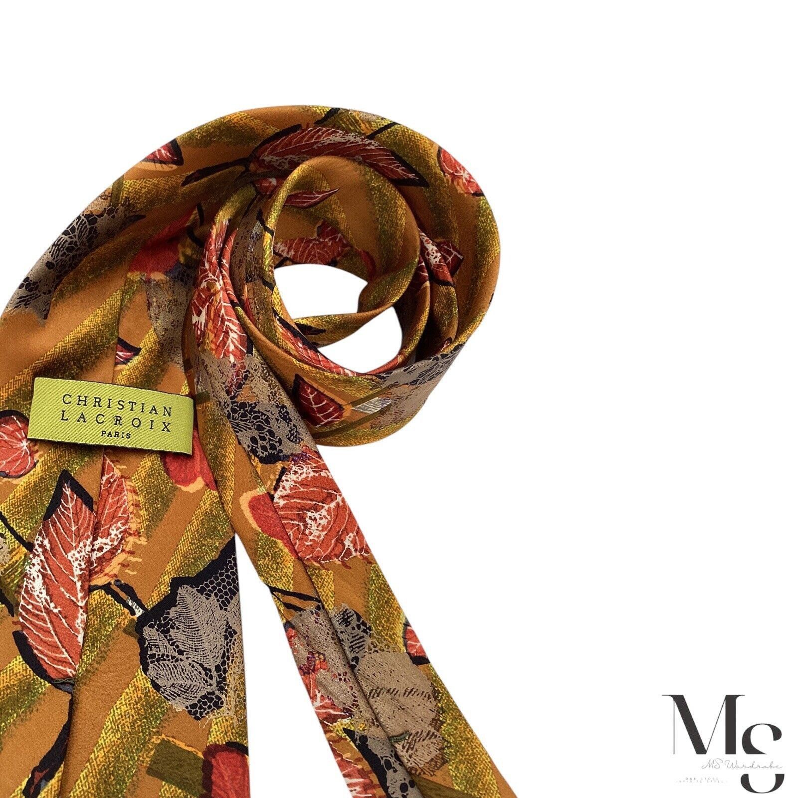 Christian Lacroix CHRISTIAN LACROIX Orange & Green Leaf Print Silk Tie Made In Size ONE SIZE - 5 Thumbnail