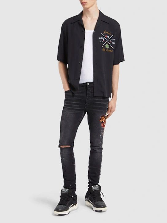 Amiri o1lsvrm0425 Pool Cue Printed Viscose Bowling Shirt in Black Size US S / EU 44-46 / 1 - 5 Thumbnail