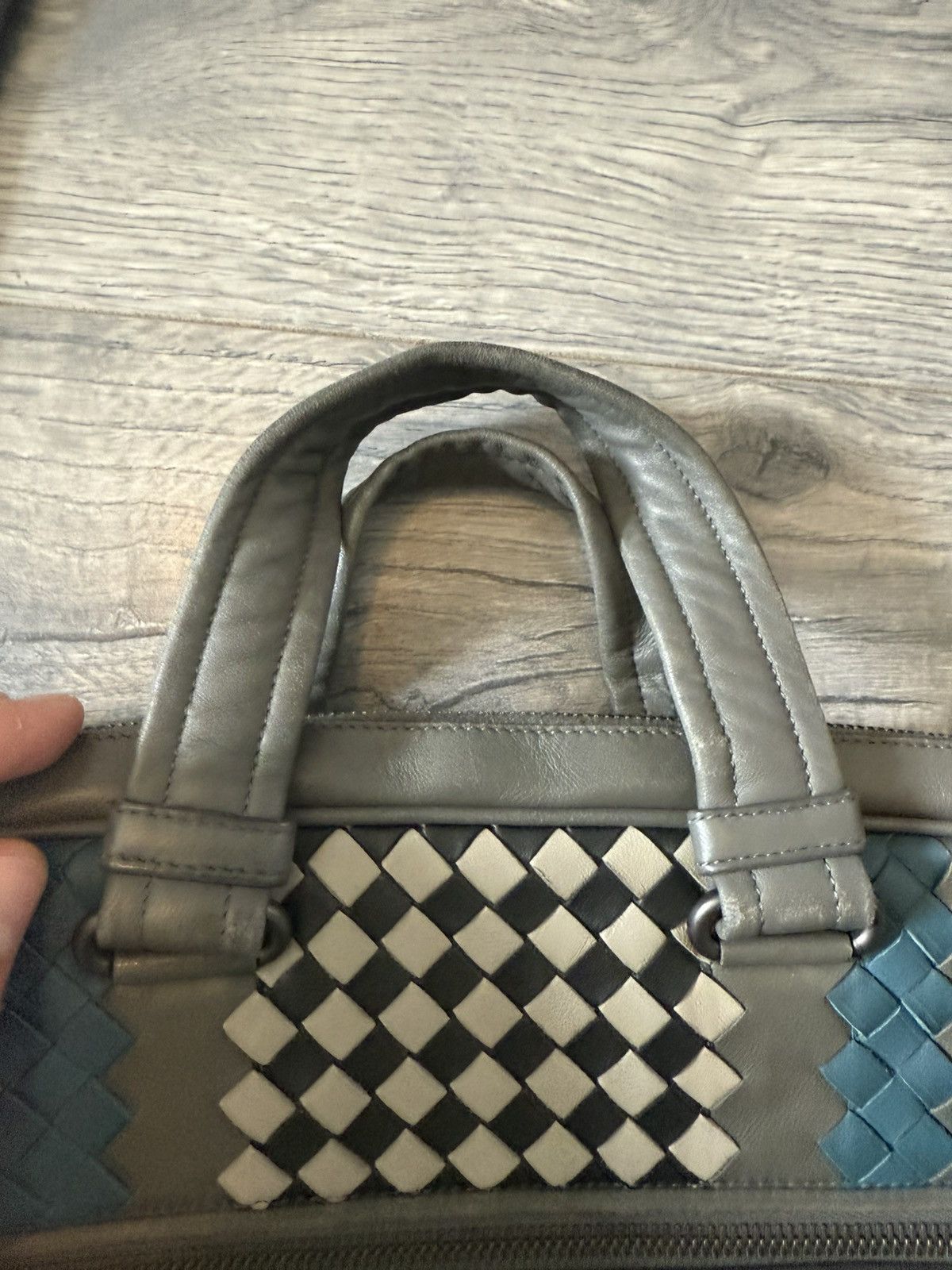 Bottega Veneta Intrecciato Leather Laptop Briefcase Bag in Grey & Teal Size ONE SIZE - 12 Thumbnail