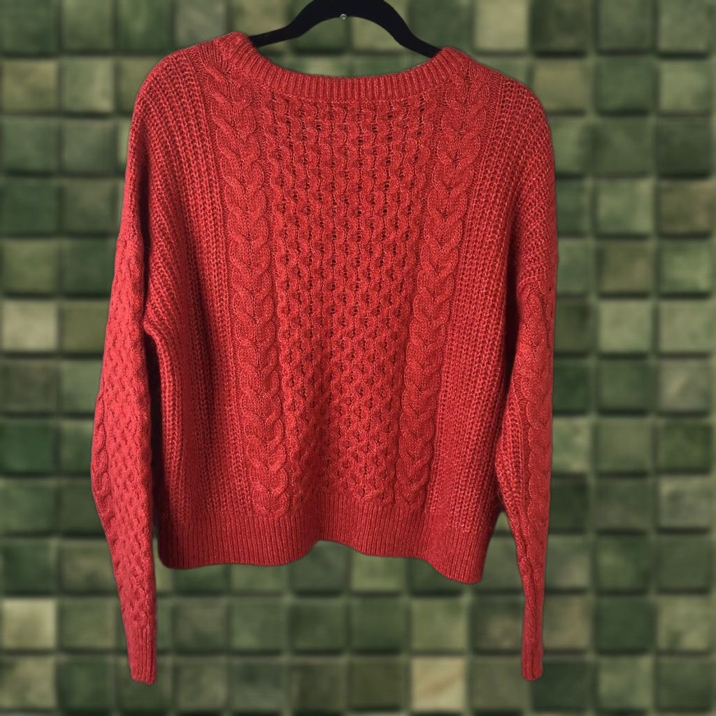 Abercrombie & Fitch Abercrombie & Fitch Sweater Womens L Red Cable Knit Wool Alpaca Pullover Crew Neck Casual Knit Size L / US 10 / IT 46 - 1 Thumbnail