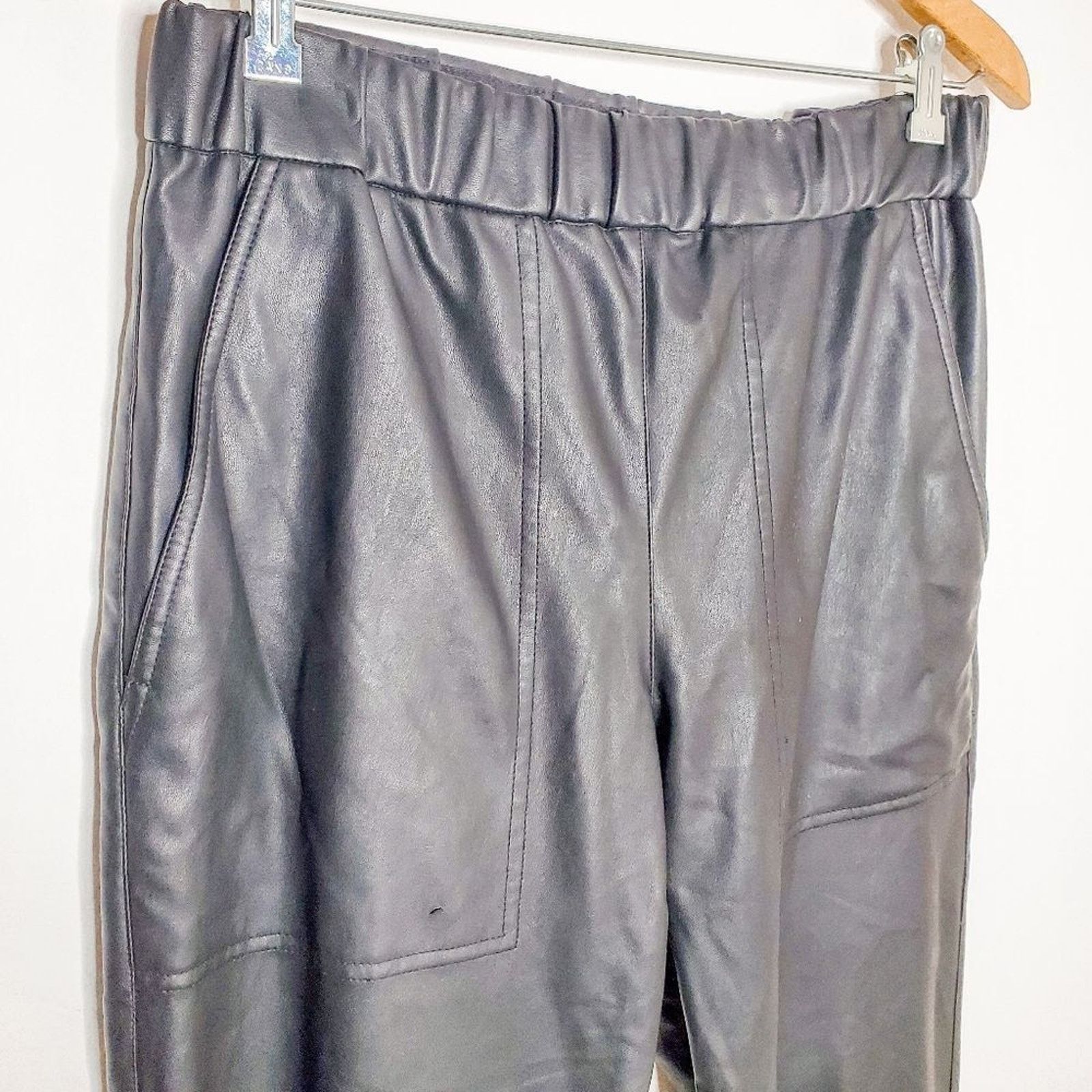 Tibi Tibi Vegan Leather Black Slouchy Straight Leg Pants Size S Size 28" / US 6 / IT 42 - 3 Thumbnail