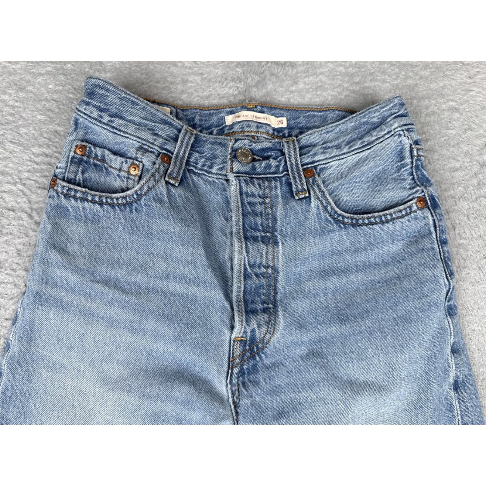 Levi's VINTAGE Levis Ribcage Straight Jeans Womens 26 Blue High Rise Button Fly 24x26 Size 26" / US 2 / IT 38 - 4 Thumbnail