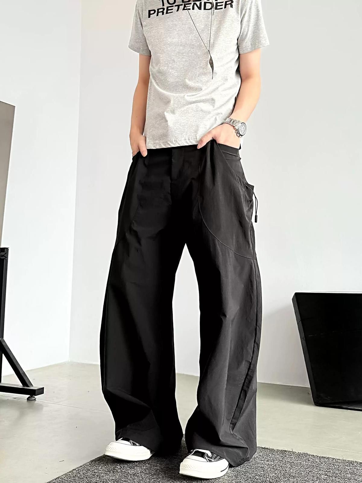 Other Black Wide Leg Barrel Pants, Loose Fit Men's Trousers Size US 32 / EU 48 - 3 Thumbnail
