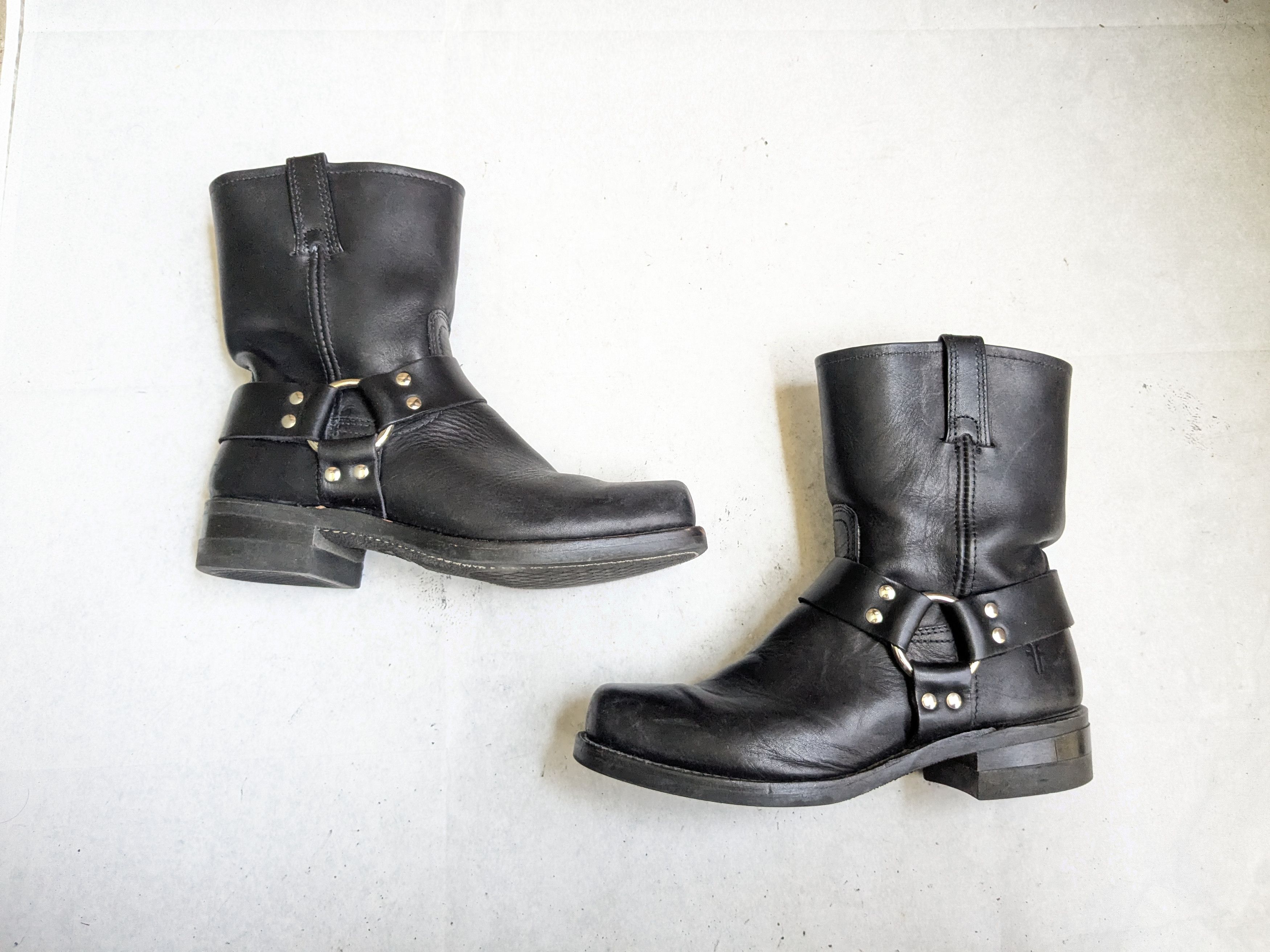 Frye Harness Boots Black Leather 8.5 M Leather Buckle