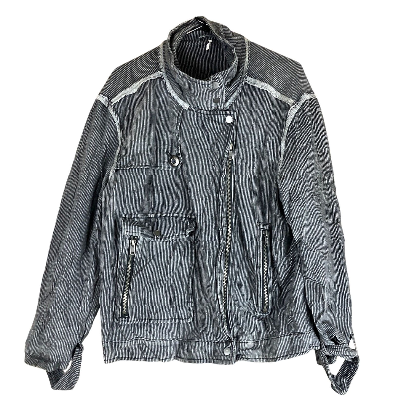 Free People Free People Womens Jacket Gray Charcoal Railroad Stripe Moto Stretch Small Jacket Women Regular S Gray Striped Casual Everyday Warmth Womens Size S / US 4 / IT 40 - 2 Thumbnail
