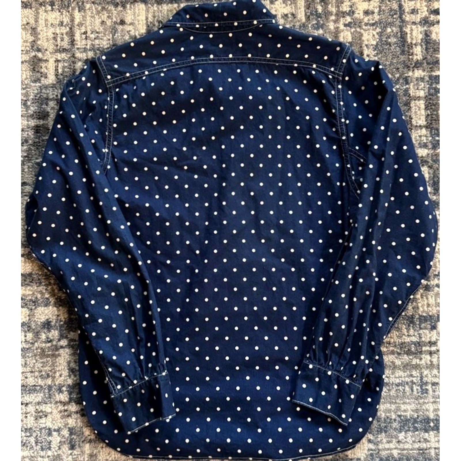 Vintage The Real McCoy’s Double Diamond Chin Strap Stifel Dot Pattern Work Shirt Size 14 Blue Cotton Polka Dot Long Sleeve Button-Up 20s 30s Mens Size US S / EU 44-46 / 1 - 7 Thumbnail