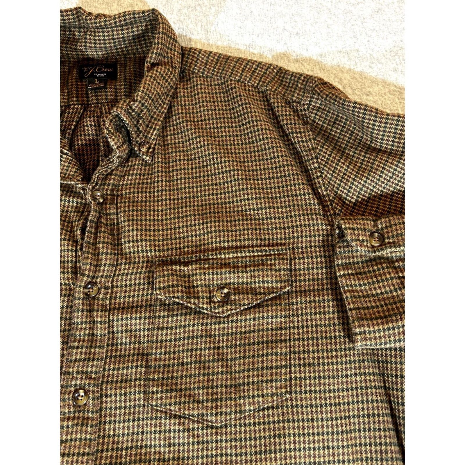 J.Crew J.Crew Button-Up Flannel Shirt Mens Large Brown Check Cashmere Blend Long Sleeve Size US L / EU 52-54 / 3 - 2 Thumbnail