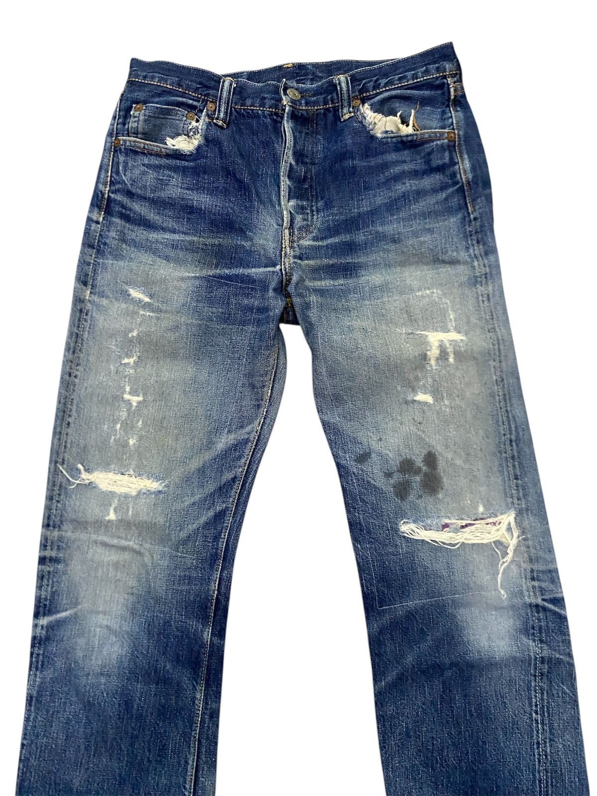 Full Count & Co. JAPAN BRAND FULL COUNT RIPPED DENIM SELVEDGE UNISEX Size US 30 / EU 46 - 2 Thumbnail