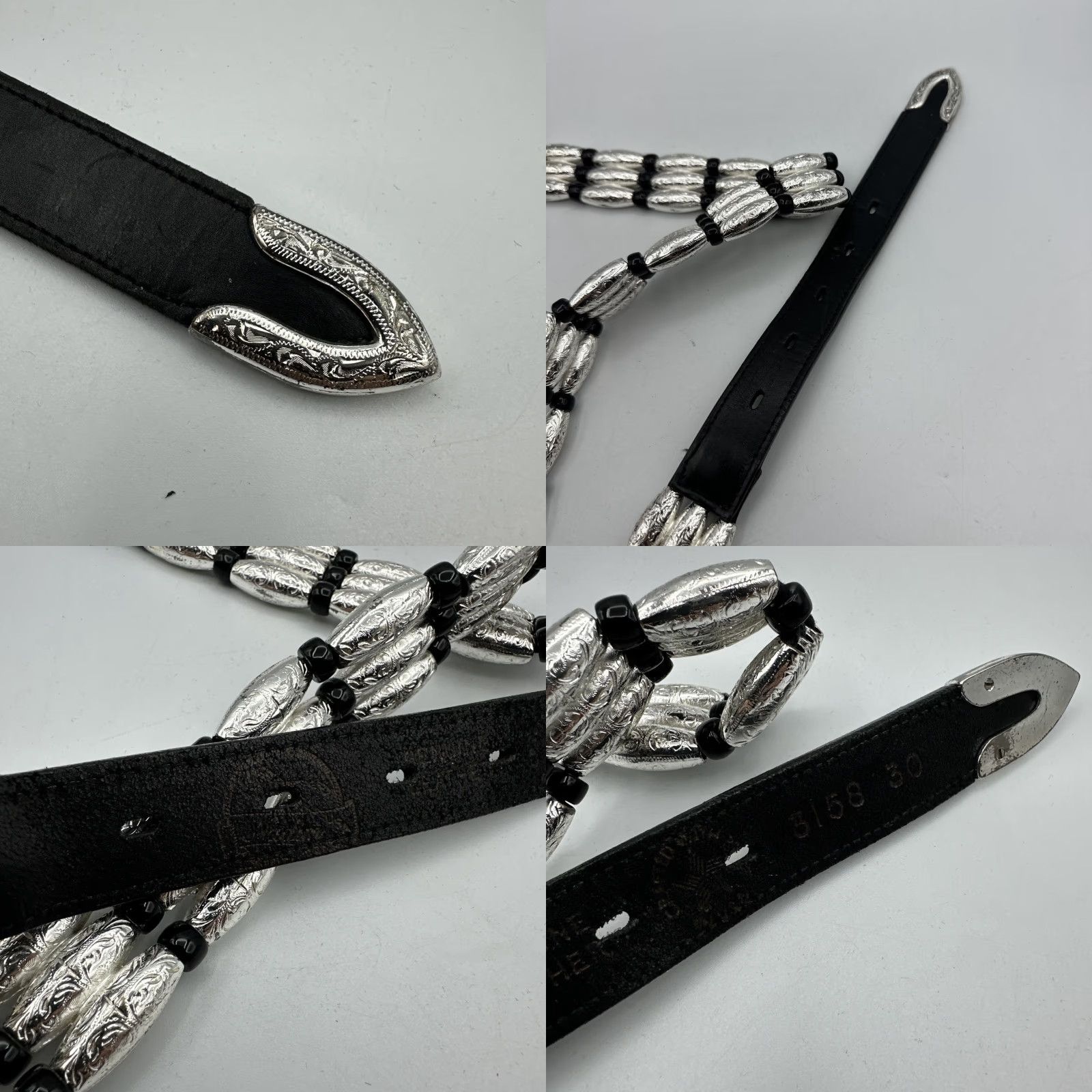 Vintage VINTAGE Nadine Belt Western Leather LACED 1990s Women Black Silver Links 30” Glam Rock Mens? (Oops) Size ONE SIZE - 8 Thumbnail