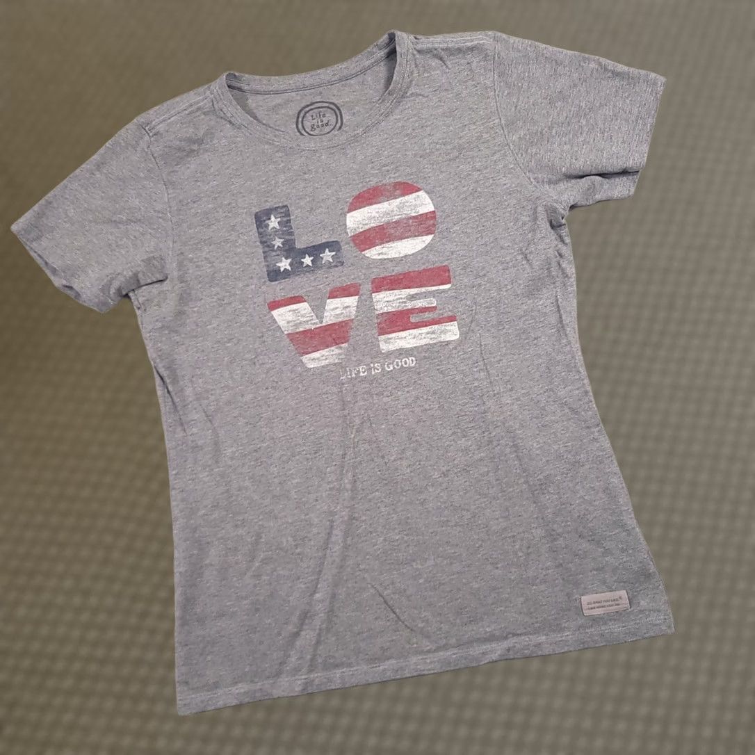 Life is Good Life Is Good T-Shirt Women's M Gray Patriotic Graphic Print Love Shirt Womens Regular Short Sleeve Crew Neck Cotton Jersey Size M / US 6-8 / IT 42-44 - 1 Thumbnail