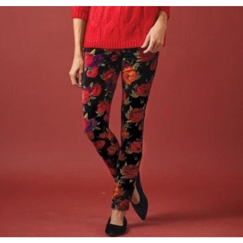 Soft Surroundings Soft Surroundings Velvet Roses Skinny Ankle Missy Pants 8 Size 30" / US 8 / IT 44 - 1 Thumbnail