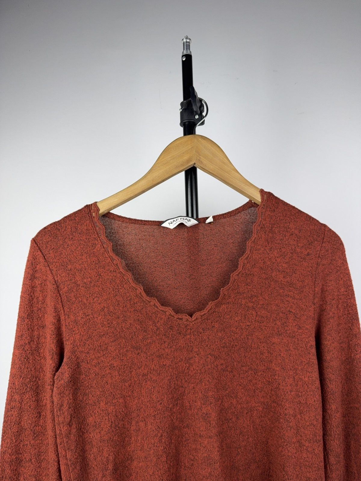 Japanese Brand 00s NAF NAF Romantic Terracotta Knit Top with Lace Trim S Size S / US 4 / IT 40 - 2 Thumbnail