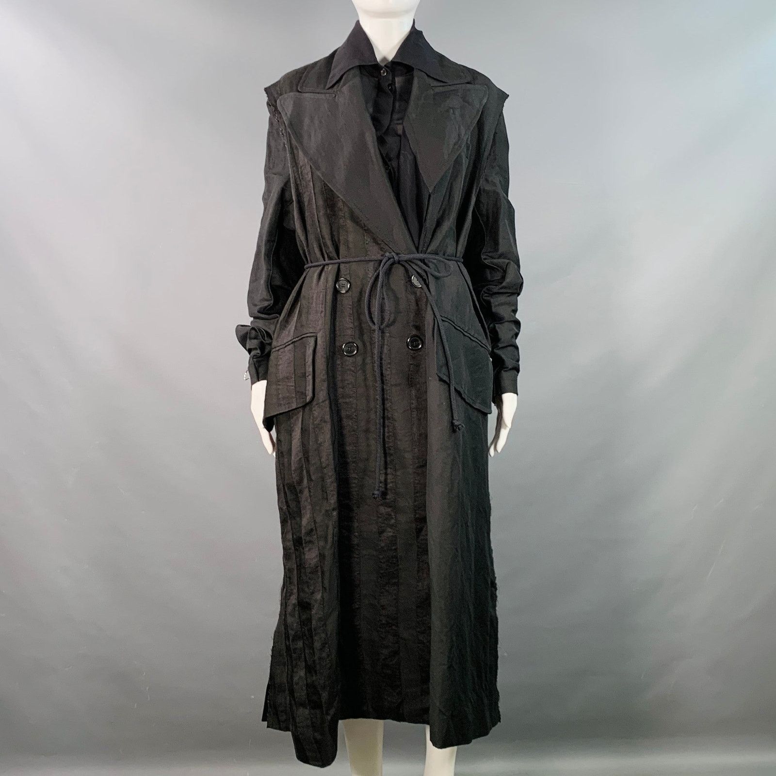 Ann Demeulemeester ANN DEMEULEMEESTER S Black Linen Blend Layered Trench Coat Size XS / US 0-2 / IT 36-38 - 1 Thumbnail
