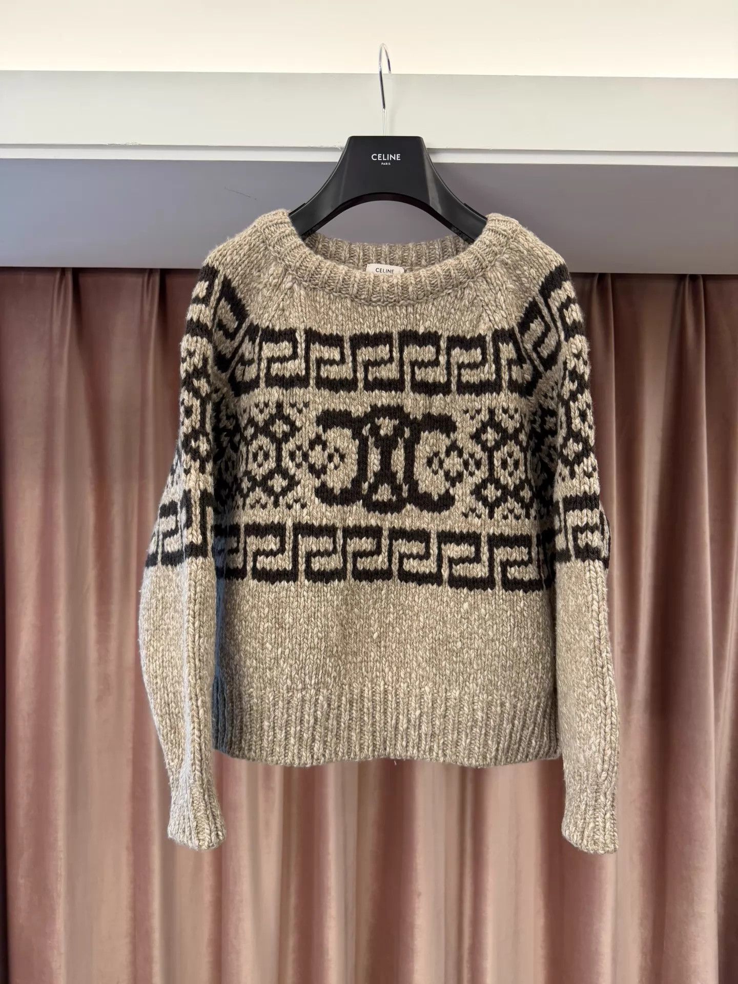 Celine Celine 23ss Fair Isle wool beige short overhead sweater S Size S / US 4 / IT 40 - 1 Thumbnail