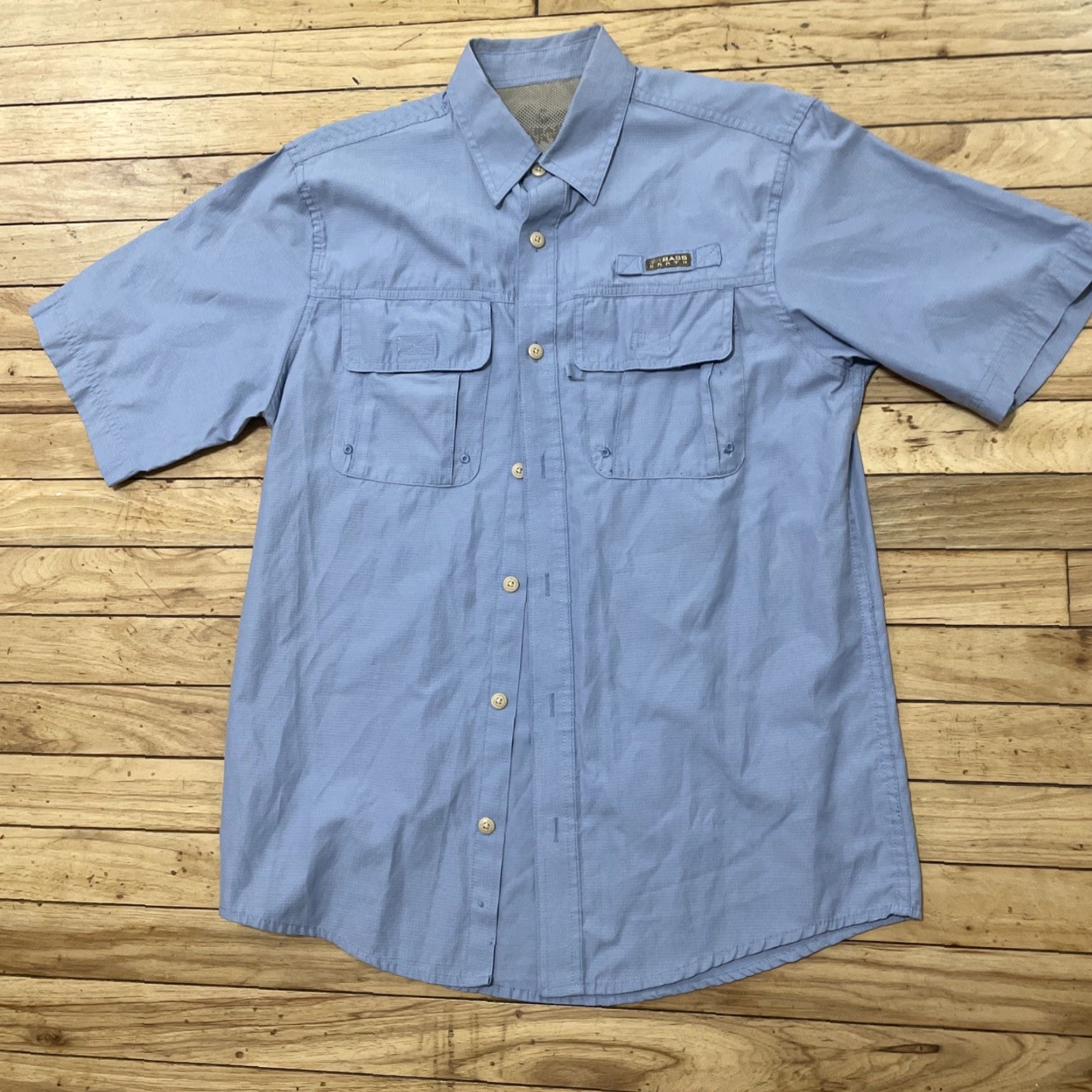Vintage G.H. Bass & Co. Hiking Shirt Mens S Light Blue Check Ripstop Button-Up Short Sleeve Casual Workwear Size US S / EU 44-46 / 1 - 2 Thumbnail