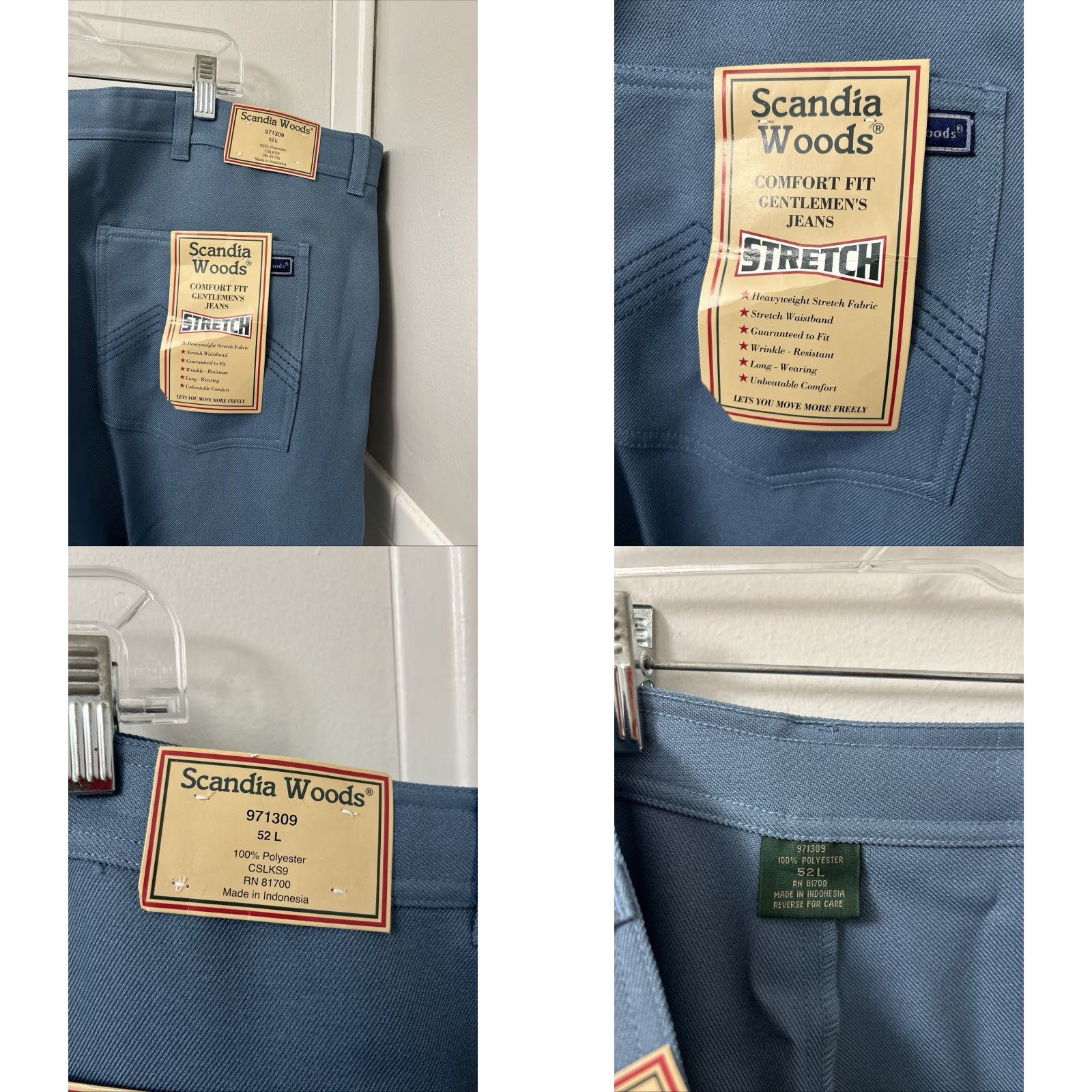 Vintage Scandia Woods Jeans Mens 52x33 Blue Comfort Fit Heavyweight Stretch Zipper Button Denim Pockets Logo YKK Size US 36 / EU 52 - 8 Thumbnail