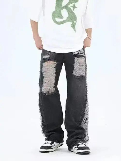 Japanese Brand Baggy distressed black jeans Size US 34 / EU 50 - 1 Thumbnail