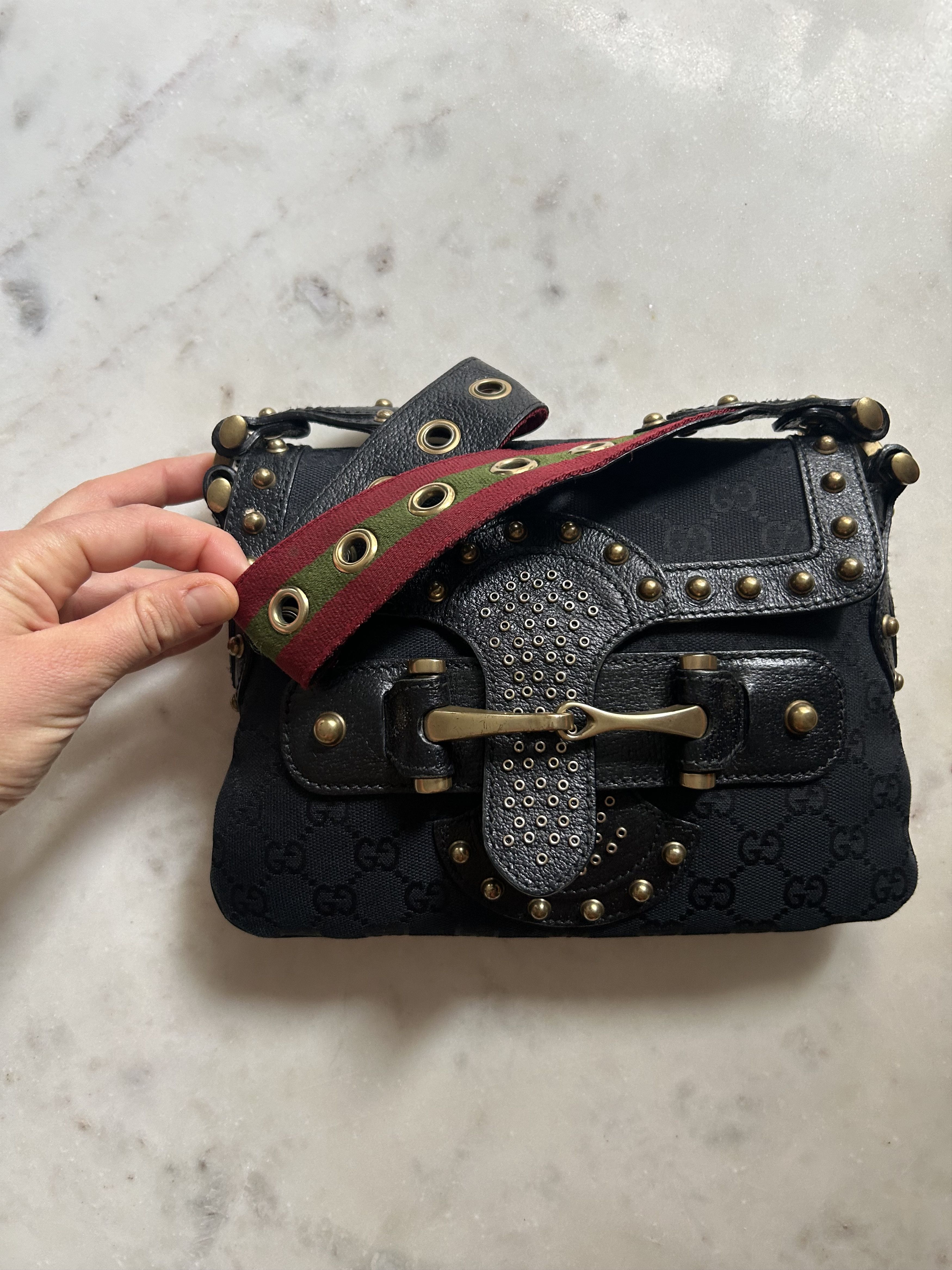 Gucci Black GG Canvas Studded Flap Bag Size ONE SIZE - 2 Thumbnail