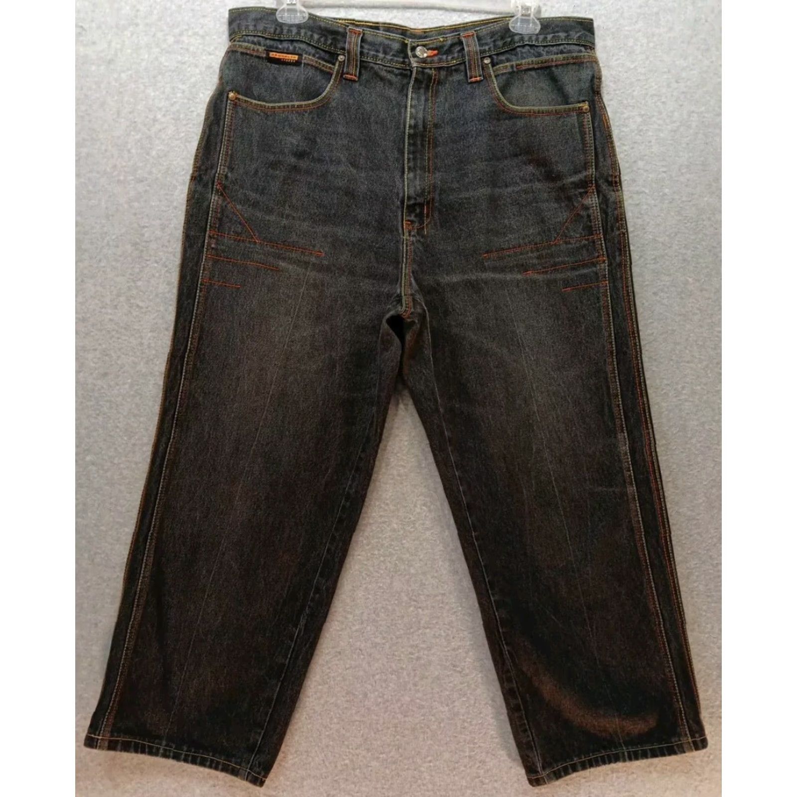 Express VINTAGE Brooklyn Xpress Wide-Leg Denim Jeans SZ 40x30 Black Embroidered Baggy Y2K Mens Size US 40 / EU 56 - 2 Thumbnail