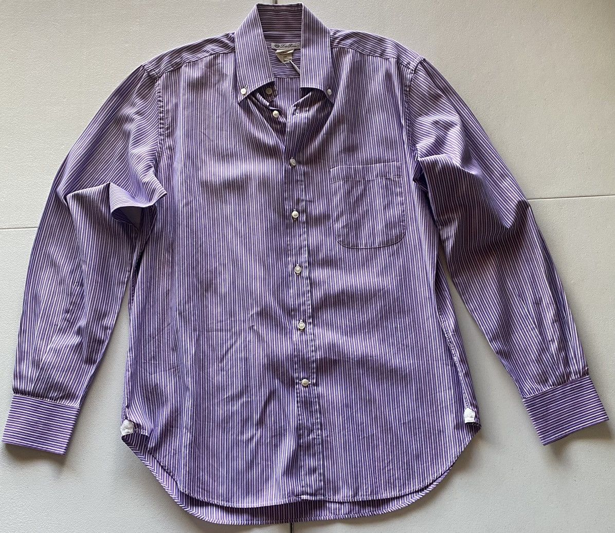 Loro Piana Loro Piana 🇮🇹 purple rep stripe dress shirt 16.5 42eu VGC Size US L / EU 52-54 / 3 - 9 Thumbnail
