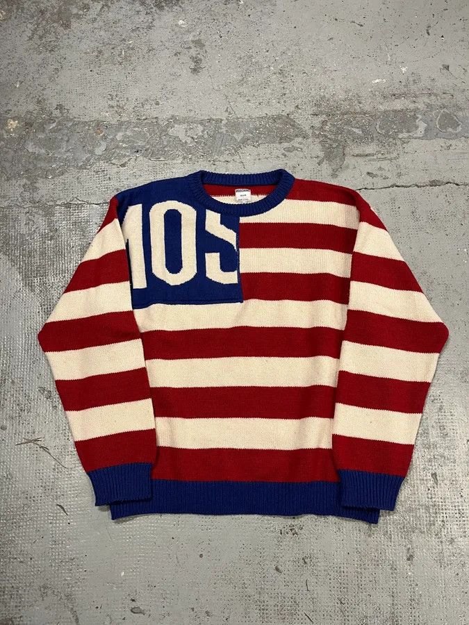 Moschino 2000s Moschino USA Flag Bootleg Red White Blue Wool Sweater Size US L / EU 52-54 / 3 - 1 Thumbnail